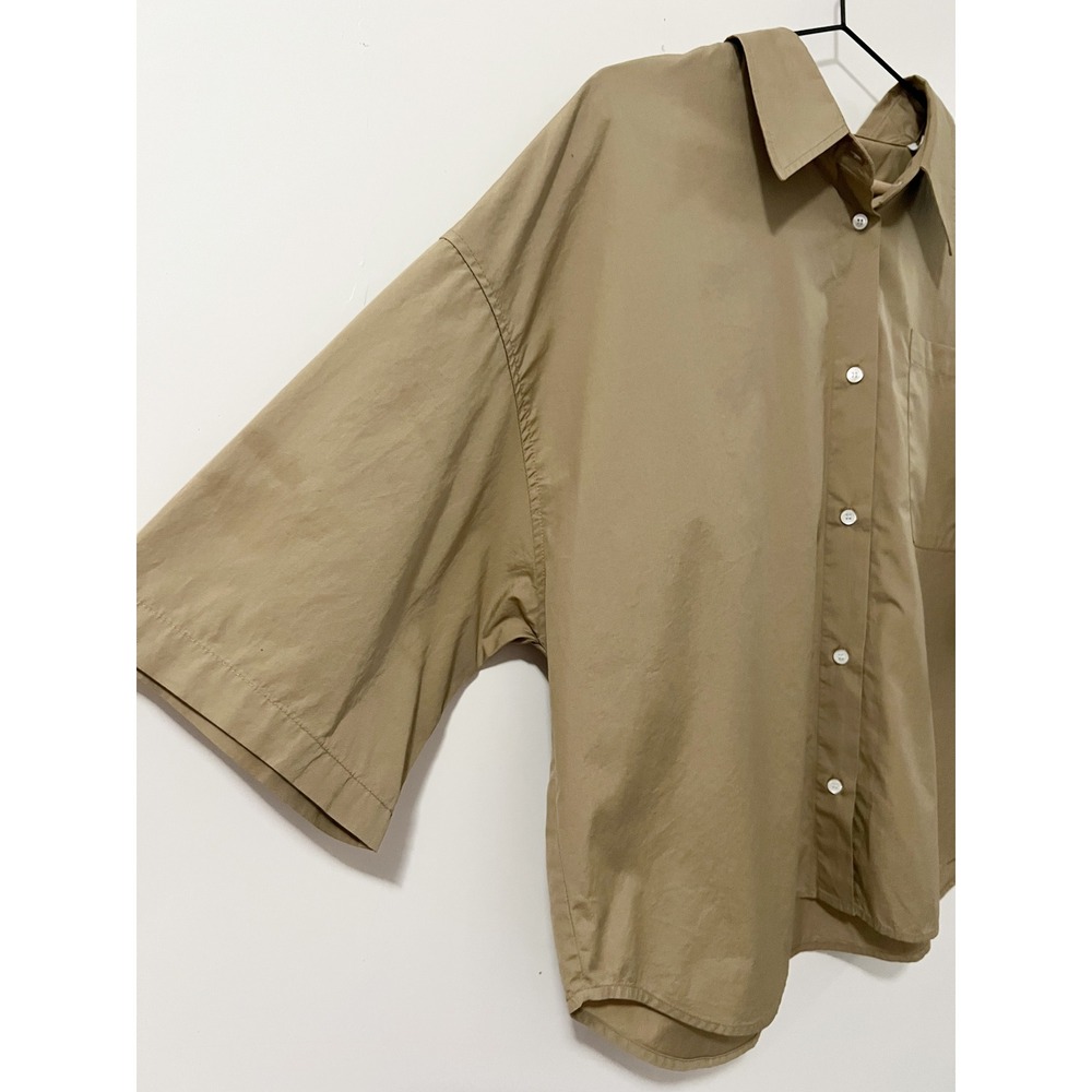 Citizens of Humanity Kayla Short Sleeve Shirt Khaki Tan Cotton Button Up Pocket - Picture 6 of 10
